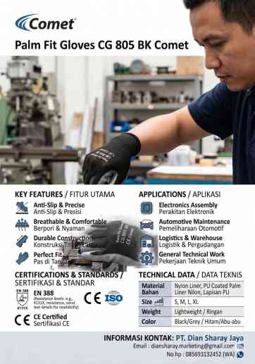 Safety Glove Comet Comet CG 805 BK Palm Fit  